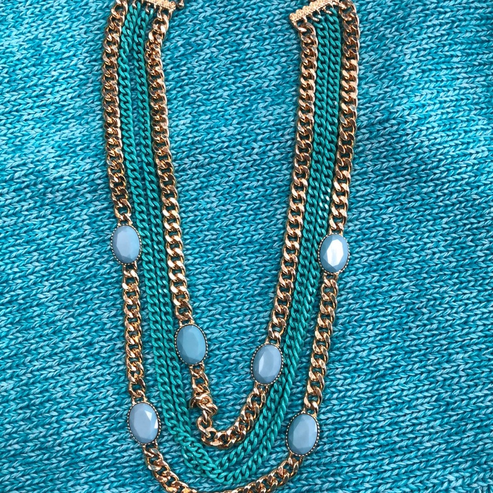 3/$20 Multi Chain Necklace Gold Green Blue Quality